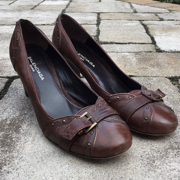 Balenciaga Brown Leather Studded Heels - Picture 2 of 10